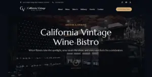 California Vintage Wine Bistro entrance and wine shelves.